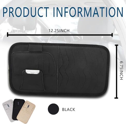 Car Cd Holder, Large Sun Visor Organizer Pocket for Car, Car DVD Vehicle Visor Case with 8 Sleeves, 1 Pen Holder, 3 Card Holder, Universal for Most Car (Black) in Saudi Arabia
