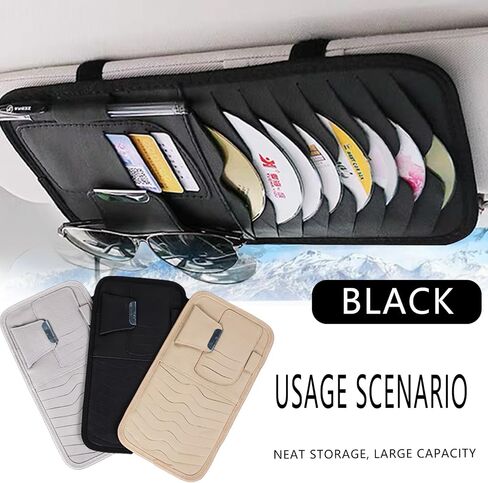 Car Cd Holder, Large Sun Visor Organizer Pocket for Car, Car DVD Vehicle Visor Case with 8 Sleeves, 1 Pen Holder, 3 Card Holder, Universal for Most Car (Black) in Saudi Arabia