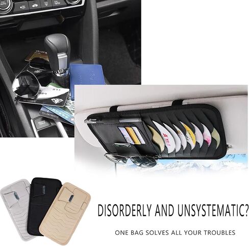 Car Cd Holder, Large Sun Visor Organizer Pocket for Car, Car DVD Vehicle Visor Case with 8 Sleeves, 1 Pen Holder, 3 Card Holder, Universal for Most Car (Black) in Saudi Arabia