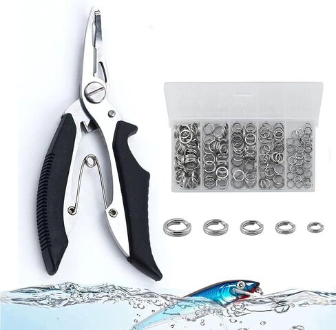 Pack of 201pcs Fishing Stainless Steel Split Rings 5 Sizes and Plier Set, Split ring capable of withstanding large tensile force and Fishing Plier Tool Kit（blue） in Saudi Arabia