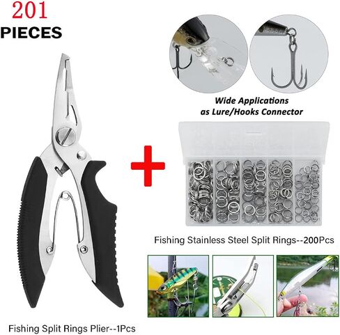 Pack of 201pcs Fishing Stainless Steel Split Rings 5 Sizes and Plier Set, Split ring capable of withstanding large tensile force and Fishing Plier Tool Kit（blue） in Saudi Arabia