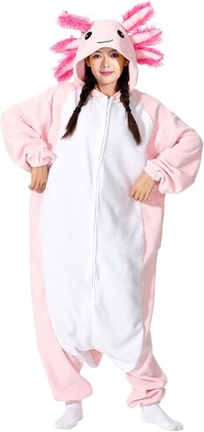 Axolotl Costume Adults Onesies Unisex Pajamas Cosplay Animal Plush Homewear Halloween Jumpsuit for Men Women in Saudi Arabia