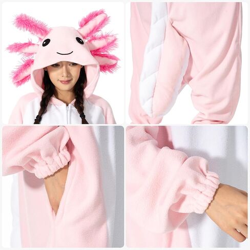 Axolotl Costume Adults Onesies Unisex Pajamas Cosplay Animal Plush Homewear Halloween Jumpsuit for Men Women in Saudi Arabia