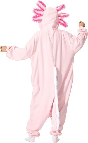 Axolotl Costume Adults Onesies Unisex Pajamas Cosplay Animal Plush Homewear Halloween Jumpsuit for Men Women in Saudi Arabia