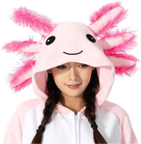 Axolotl Costume Adults Onesies Unisex Pajamas Cosplay Animal Plush Homewear Halloween Jumpsuit for Men Women in Saudi Arabia