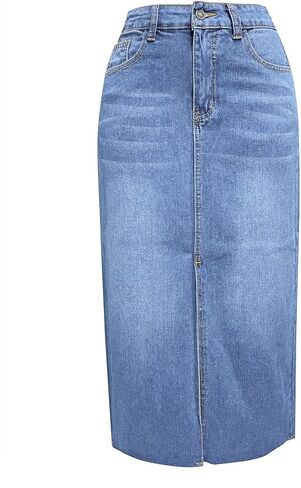 Women's High Waisted Denim Skirt Front Slit Midi A-Line Casual Long Maxi Jean Skirts with Pocket in Saudi Arabia