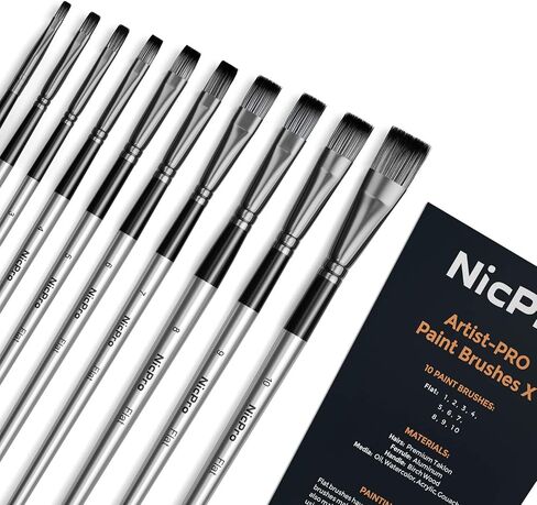 Nicpro 10 PCS Watercolor Paint Brushes, Round Tip Artist Painting Brush Set for Water Color, Acrylic Oil, Gouache, Ink, Detail, Rock, by Number Model Art Paintbrush in Kuwait
