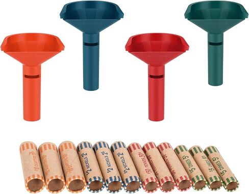 Preformed Coin Wrappers with Coin Sorter Tubes, 4 Coin Sorting Tubes Plastic with 20 PCS Coin Rolls Wrappers Assorted in Saudi Arabia