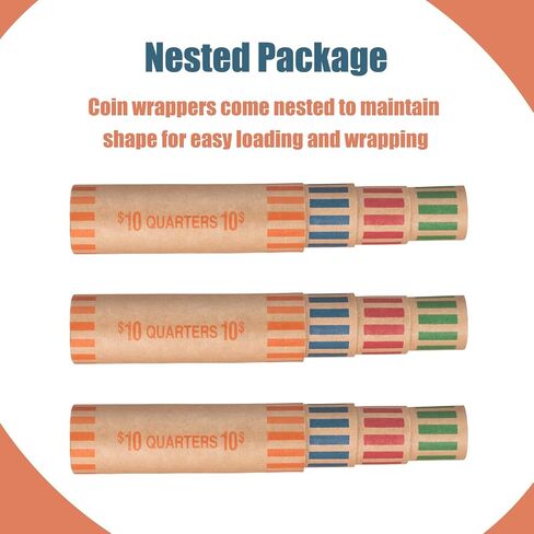 Preformed Coin Wrappers with Coin Sorter Tubes, 4 Coin Sorting Tubes Plastic with 20 PCS Coin Rolls Wrappers Assorted in Saudi Arabia