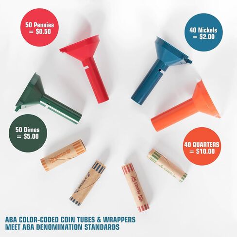 Preformed Coin Wrappers with Coin Sorter Tubes, 4 Coin Sorting Tubes Plastic with 20 PCS Coin Rolls Wrappers Assorted in Saudi Arabia