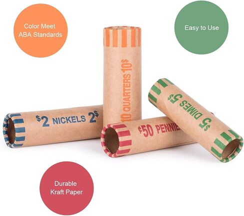 Preformed Coin Wrappers with Coin Sorter Tubes, 4 Coin Sorting Tubes Plastic with 20 PCS Coin Rolls Wrappers Assorted in Saudi Arabia