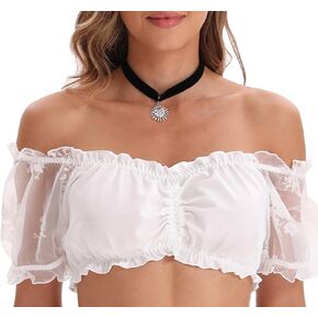 Women German Dirndl Crop Top Blouse Bavarian Oktoberfest Costume Cropped White Shirt