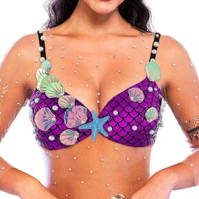 Zoestar Starfish Costume Bra Top Summer Beach Seashell Bikini Chest Top for Women