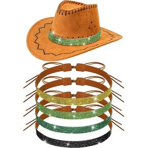 Riceshoot 4 Pcs Bling Rhinestone Hat Band Cowboy Hatband Adjustable Size Cowgirl Hat Belt Western Style Fedora Hat Jewelry for Women Men, Hat Not Included, 4 Colors