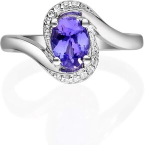 Gin & Grace 925 Sterling Silver Genuine Blue Tanzanite, Diamond (I1) Ring for Women