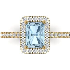 Clara Pucci 1.82ct Emerald Cut Solitaire with accent Genuine Natural Light Sea Blue Aquamarine designer Modern Ring Real 14k Yellow Gold