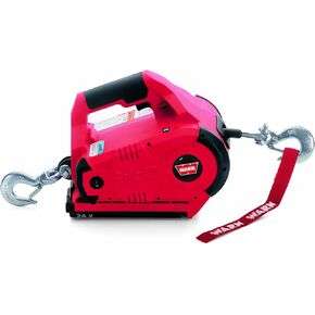 WARN 885030 PullzAll Cordless 24V DC Portable Electric Winch with Steel Cable and 1 Rechargeable Battery Pack: 1/2 Ton (1,000 lb) Lifting/Pulling Capacity, Red