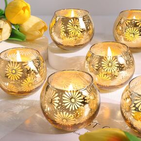Gold Mercury Glass Votive Candle Holders Set of 12, Round Tealight Candle Holders Bulk for Table Centerpieces, Weddings, Shower Gifts, Party Decorations…