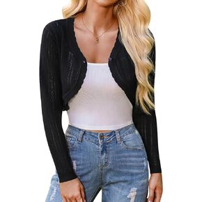 Totatuit Women's Long Sleeve Cropped Cardigan Open Front Bolero Shrugs for Dresses Knit Crochet Button Down Sweaters