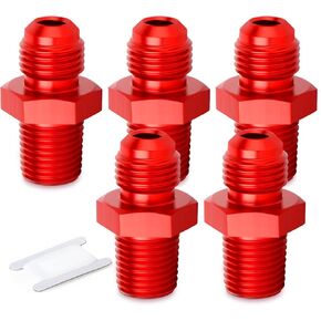 GASHER 5PCS 4AN Male Flare to 1/8" NPT Male Pipe Fitting Straight Aluminum Adapter Fitting Red