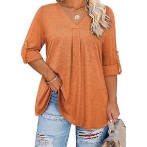Siddhe Plus Size Tops for Women 3/4 Sleeve Shirts V Neck Blouses Tunic Top Spring Summer 2024.