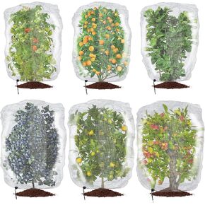 6 Pcs Insect Bird Barrier Tree Net with Drawstring- 2 Sizes Garden Bird Netting Plant Cover- Fruit Tree Netting for Protect Plants Fruits Flowers from Insect Bird Eating