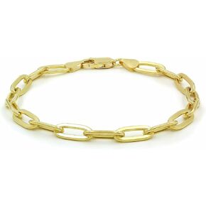 Nuragold 14k Yellow Gold 7mm Paperclip Elongated Rolo Cable Link Chain Bracelet, Womens Jewelry Lobster Clasp 7" 7.5" 8"