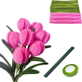 200pcs Pipe Cleaners Craft Supplies, DIY Tulip Bouquet Making Kit, Chenille Stems Flower Craft Kit Fuzzy Sticks Crafting Materials Bendable Wire Bulk for Art Classroom Mother’s Day Gift (Bright-red)