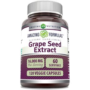 Amazing Formulas Grapeseed Extract 16000mg Per Serving 240 Veggie Capsules Supplement | 20:1 Extract | Non-GMO | Gluten Free | Made in USA | Suitable for Vegetarians