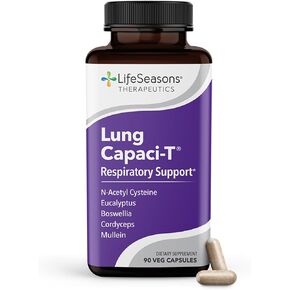 LifeSeasons - Lung Capaci-T - Lung & Respiratory Support Supplement - Increase Oxygen Capacity & Reduce Mucus - CoQ10, N-Acetyl Cysteine, Boswellia, Eucalyptus, Nettle, Peppermint - 90 Capsules