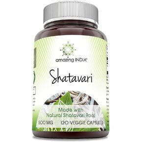 Amazing India Shatavari (Made with Organic Shatavari Root) 500 mg 120 Veggie Capsules (Non-GMO) *Supports Women’s Health* Promotes Hormonal Balance* Supports Reproductive Functions*