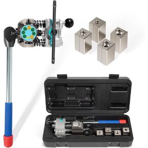 Professional Brake Line Flaring Tool- 45 Degree Set - Single, Bubble, and Double Flare Tool Kit - Used with Various Tubes, with 4 Split Dies for 3/16", 1/4", 5/16", 3/8" Tubing