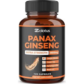 2 Packs Korean Red Panax Ginseng + Ginkgo Biloba, 2800mg Highest Potency with Ashwagandha, Beetroot, Green Tea Extract, Boost Energy, Mood, Focused Strength, Enhanced Stamina Performance, 240 Capsules