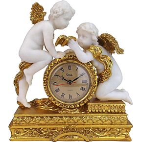تمثال ساعة من Design Toscano Chateau Carbonne Cherub Mantel، 10 بوصة، بوليريسين، ذهبي وعاجي in Kuwait