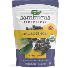 Nature's Way Sambucus Zinc Lozenges with Elderberry and Vitamin C, Honey Lemon Flavor, 24 Lozenges - (Pack of 2)