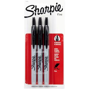 Sharpie® Retractable Permanent Markers, Fine Point, Black, Pack of 3 Markers in Kuwait