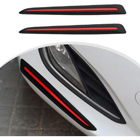 2 PCS Car Front Rear Bumper Anti-Collision Strips, 11.8" x 1.3" Carbon Fiber Bumper Front Rear Corner Protector, Body Scratch Sticker, Universal Protect Accessories for Most Cars (Black & Red)