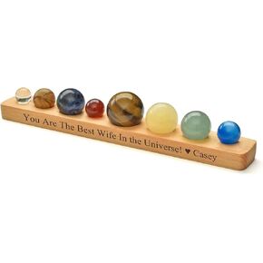 Sunligoo Solar System Planets Office Home Desk Decor Healing Crystals Stones Gift Kit Natural Tumbled Gemstones Ball Set with Wood Stand for Decoration Chakra Healing Reiki Good Luck