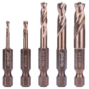 5-Piece M35 Cobalt Stubby Drill Bit Set for Stainless Steel & Hard Metals, with 1/4" Hex Shank for Quick Chucks & Impact Drivers, SAE Sizes 3/32"-1/8"-3/16"-1/4"-5/16" in Storage Case