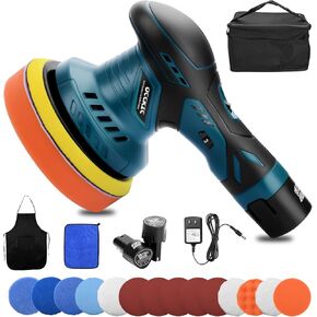Cordless Car Buffer Polisher-6" Fast Charging Portable Car Polishing Kit w/ 2PCS 12V 2.0Ah Batteries,6 Variable Speed Portable Polisher for Car Detailing, Waxing with 15 Extra Attachments in Saudi Arabia