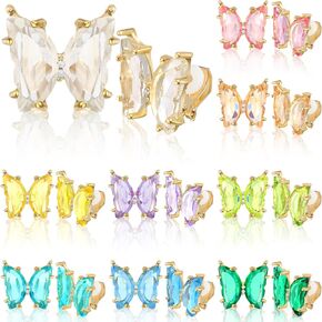 9 Pairs Butterfly Clip on Earrings for Women Colorful Butterfly Gold Clip on Stud Earrings Rhinestone Non Pierced Earring for Women