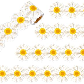 Whaline 32.8Ft Daisy Flower Bulletin Board Border 3D White Floral Die Cut Trim Border Roll for Classroom School Chalkboard Decor in Kuwait