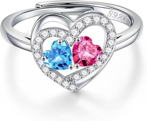 Iefil Adjustable Ring for Women - 925 Sterling Silver Double Birthstone Rings, Anniversary Birthday Gifts for Women Wife Her in Kuwait