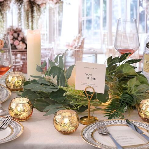 Gold Mercury Glass Votive Candle Holders Set of 12, Round Tealight Candle Holders Bulk for Table Centerpieces, Weddings, Shower Gifts, Party Decorations… in Saudi Arabia
