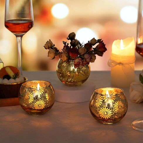 Gold Mercury Glass Votive Candle Holders Set of 12, Round Tealight Candle Holders Bulk for Table Centerpieces, Weddings, Shower Gifts, Party Decorations… in Saudi Arabia