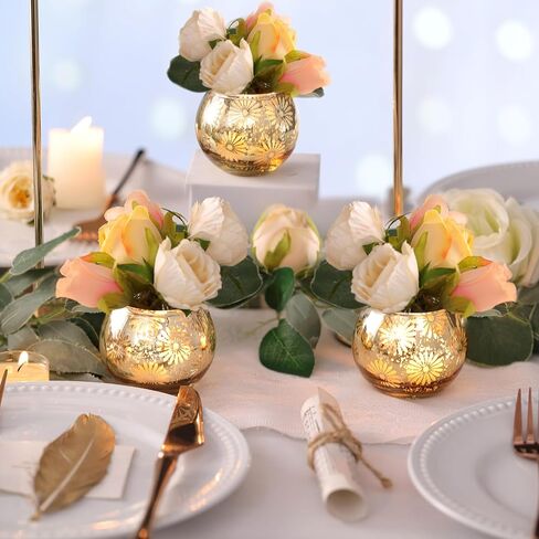 Gold Mercury Glass Votive Candle Holders Set of 12, Round Tealight Candle Holders Bulk for Table Centerpieces, Weddings, Shower Gifts, Party Decorations… in Saudi Arabia