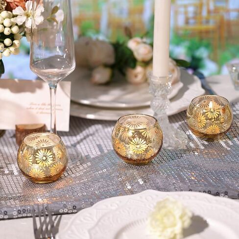 Gold Mercury Glass Votive Candle Holders Set of 12, Round Tealight Candle Holders Bulk for Table Centerpieces, Weddings, Shower Gifts, Party Decorations… in Saudi Arabia