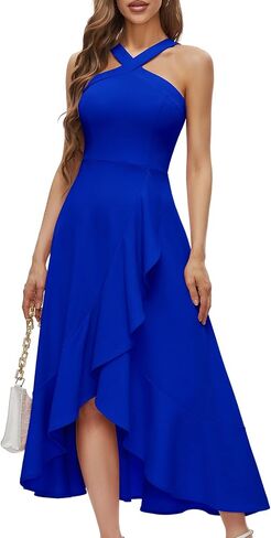 Bbonlinedress فساتين نسائية لحفلات الكوكتيل وحفلات الزفاف الرسمية فستان وصيفة العروس مكشكش ماكسي هاي لو للحفلات المسائية 2024 in Kuwait
