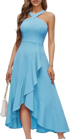 Bbonlinedress فساتين نسائية لحفلات الكوكتيل وحفلات الزفاف الرسمية فستان وصيفة العروس مكشكش ماكسي هاي لو للحفلات المسائية 2024 in Kuwait