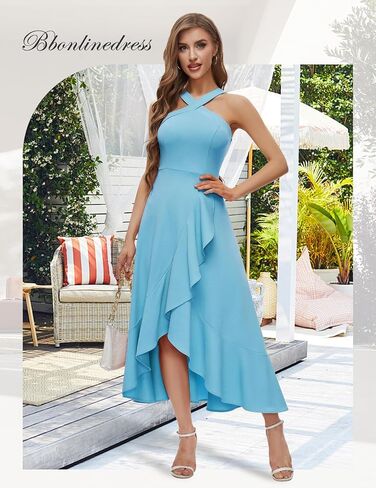 Bbonlinedress فساتين نسائية لحفلات الكوكتيل وحفلات الزفاف الرسمية فستان وصيفة العروس مكشكش ماكسي هاي لو للحفلات المسائية 2024 in Kuwait